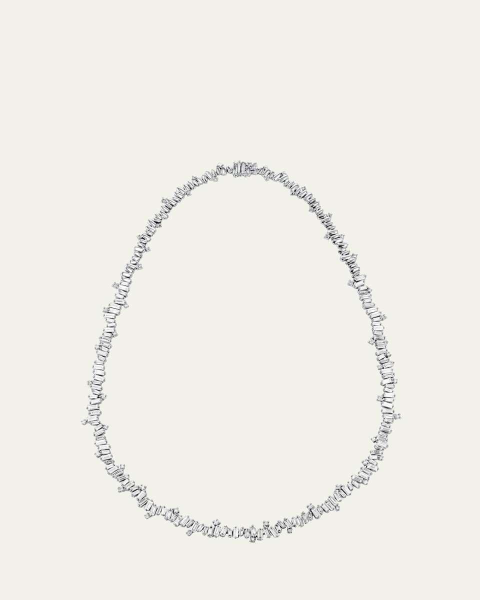 18K White Gold Baguette and Round Tennis Necklace